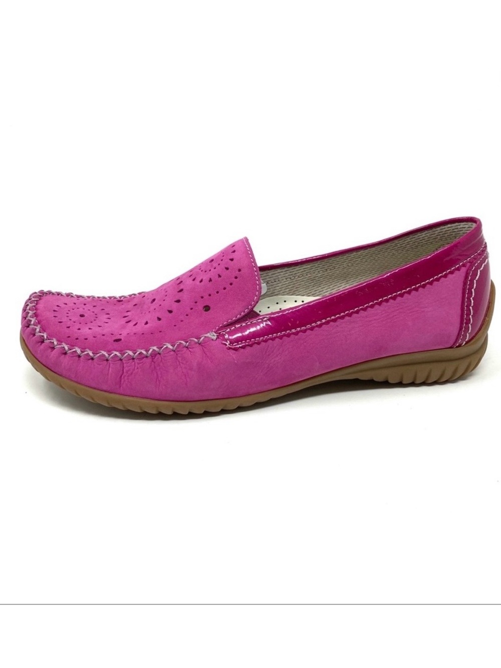 GABOR PINK NUBUCK SLIPON LASER CUT LOAFER COMFORT SHOES 5.5 US 8
